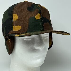 Vintage Hunting Camo Hat Baseball Cap Ear Flap Hunter Camouflage Brown M Medium